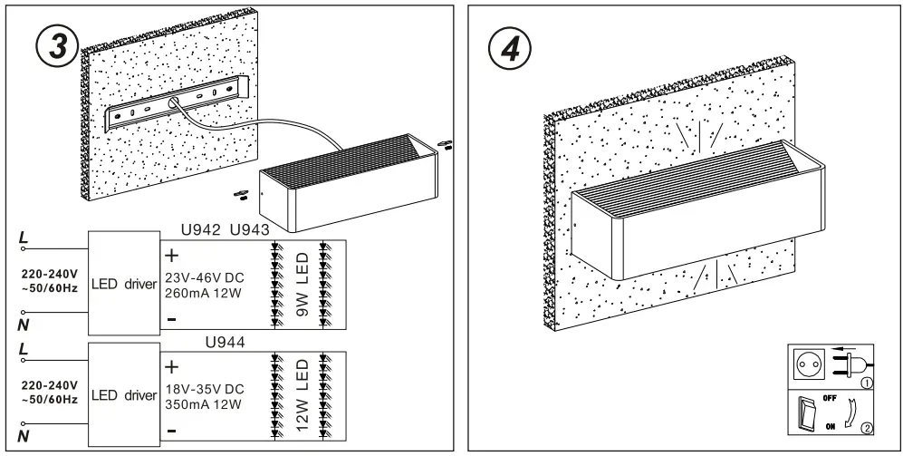 HALCYON U942 Surface Mt Wall Light Two Way 9w - Fig 2