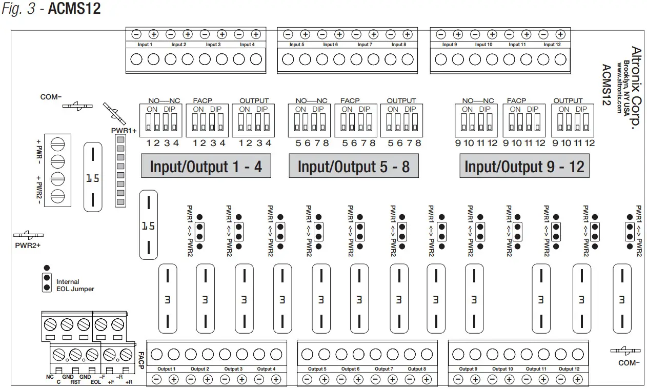 Altronix ACMS12 Series Sub Assembly Access Power Controllers - Input Configuration