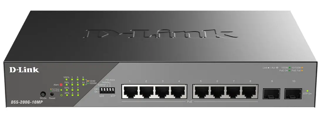 D-Link DSS-200G-10MP Base-T Ports PoE Switch