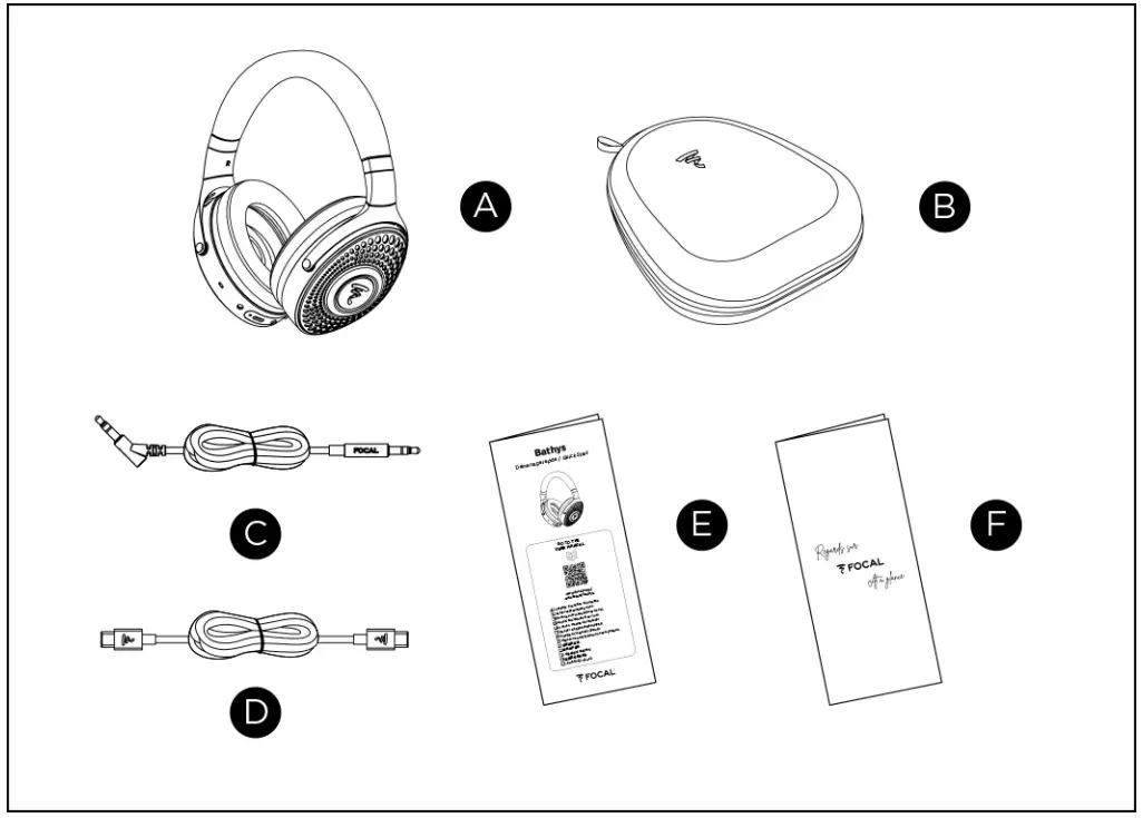 FOCAL Bathys Wireless Noise Cancelling Headphones - Package contents