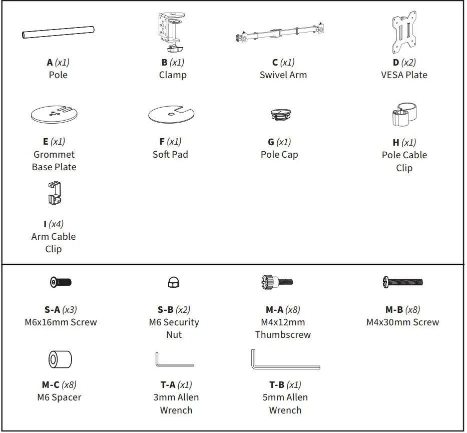 V I V O STAND-V032,W Steel Dual Monitor Desk Mount - PACKAGE CONTENTS