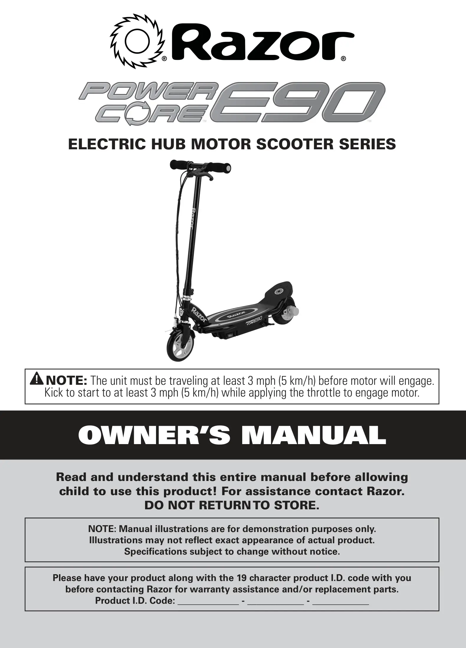 Razor PowerCore E90 Electric Hub Motor Scooter Owner's Manual