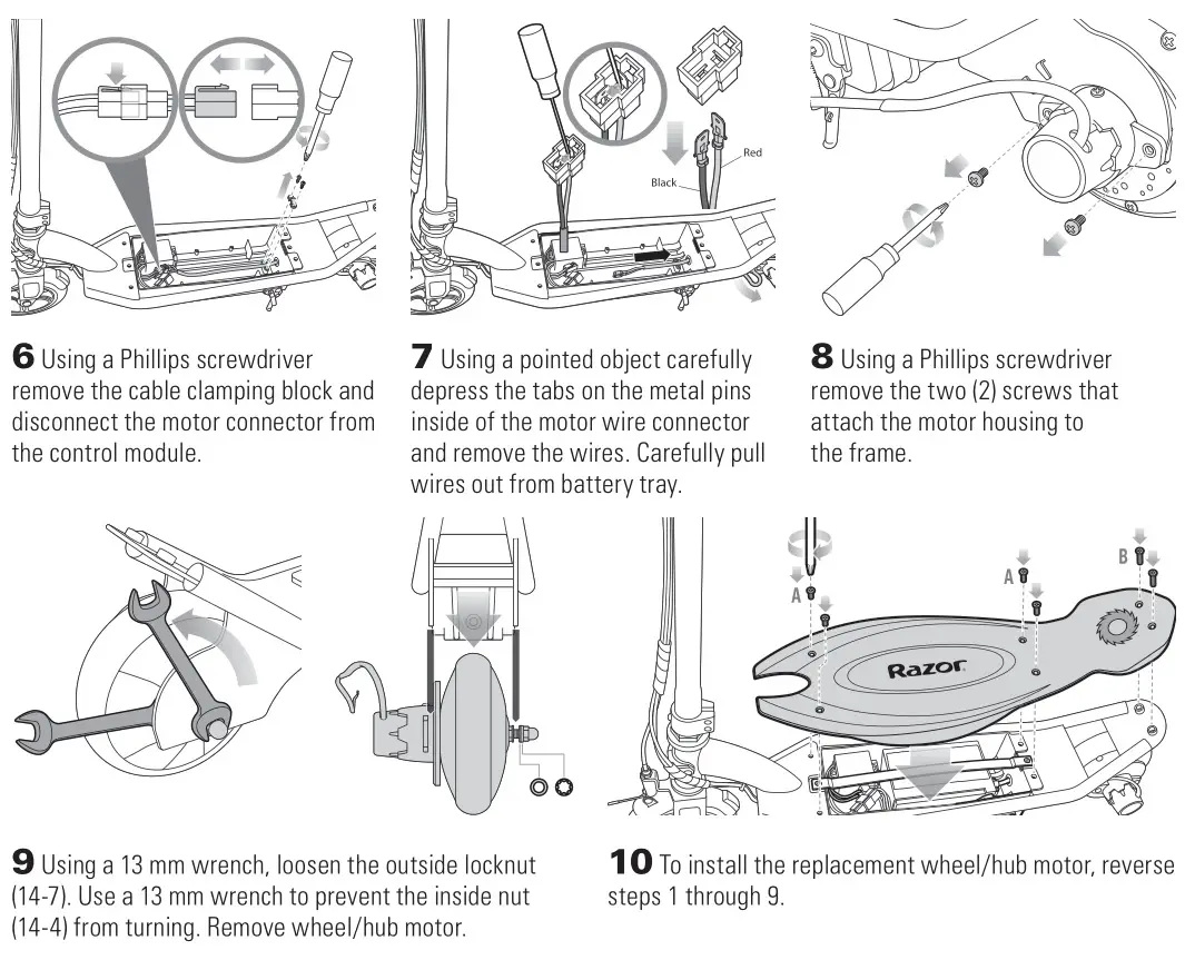 Razor PowerCore E90 Electric Hub Motor Scooter - Rear Wheel Hub Motor Battery Replacement 2