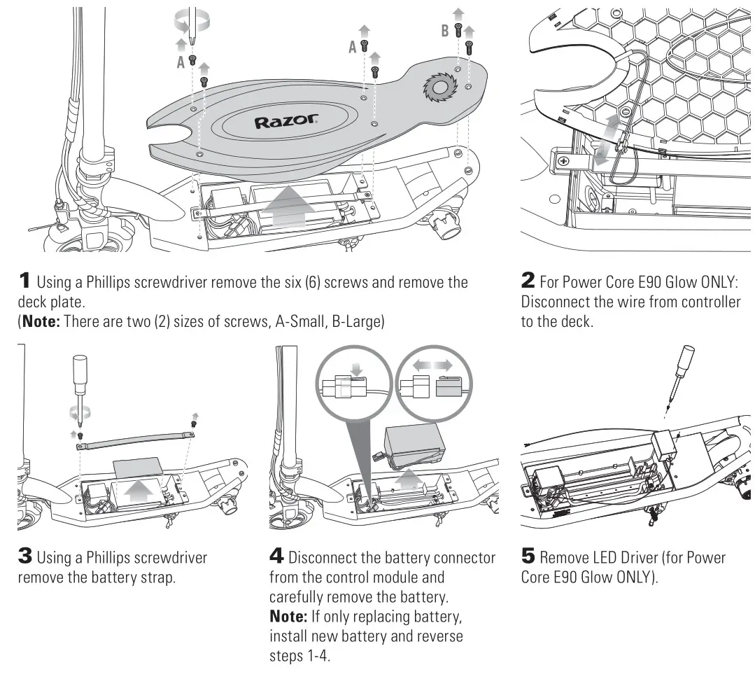 Razor PowerCore E90 Electric Hub Motor Scooter - Rear Wheel Hub Motor Battery Replacement