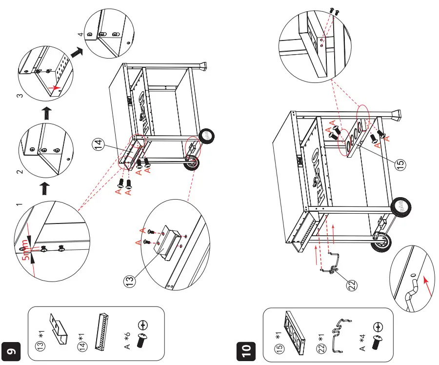FEASTO 845001L Three Shelf Stainless Outdoor Movable Food Prep Grill Cart Table - Fig 3