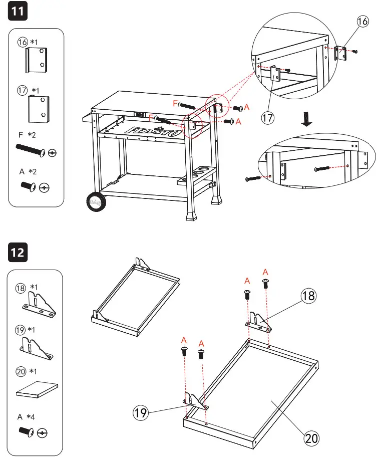FEASTO 845001L Three Shelf Stainless Outdoor Movable Food Prep Grill Cart Table - Fig 4