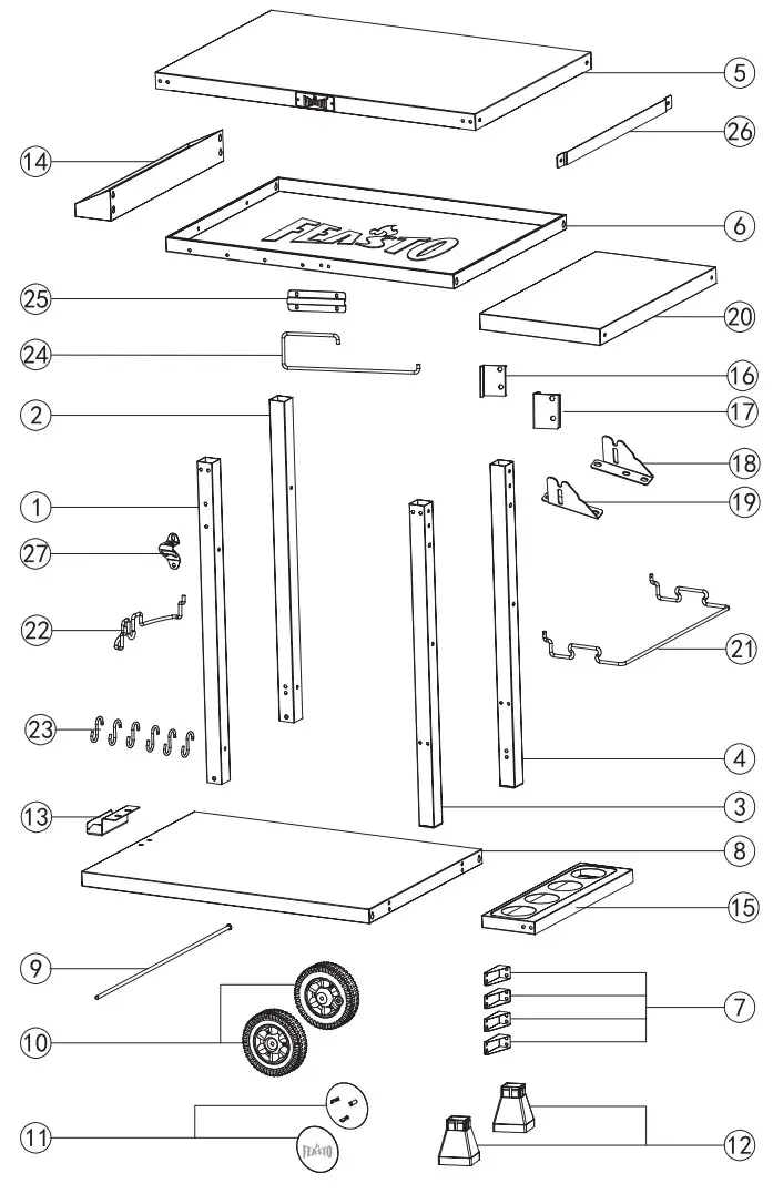 FEASTO 845001L Three Shelf Stainless Outdoor Movable Food Prep Grill Cart Table - Fig