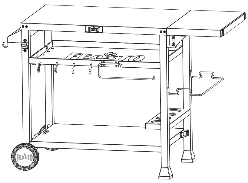 FEASTO 845001L Three Shelf Stainless Outdoor Movable Food Prep Grill Cart Table