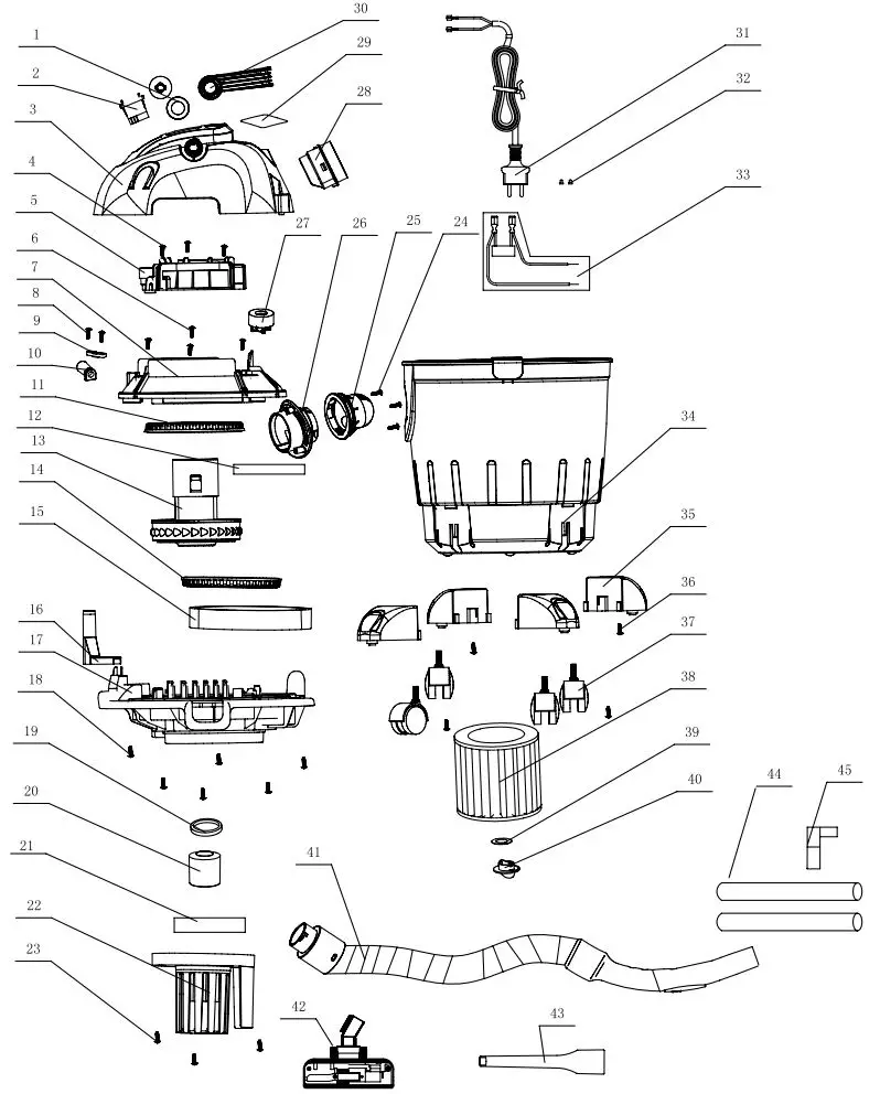 WEN VC4710 Portable Wet or Dry Utility Vacuum Cleaner Instruction Manual - EXPLODED VIEW & PARTS LIST