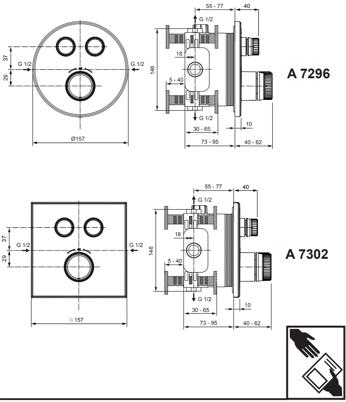 Ideal Standard International NV A7296 Ceratherm Navigo Thermostatic 2 Outlet Round Show-FIG4