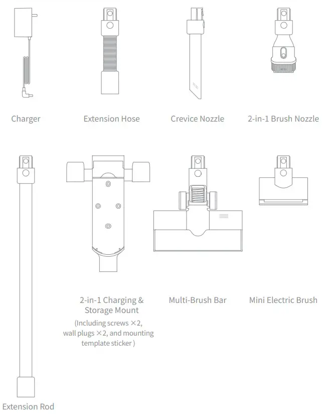 dreame P2010-7S1P-BW Cordless Vacuum Cleaner - Accessories