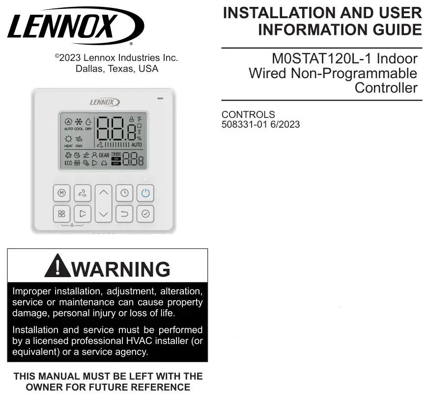 LENNOX M0STAT120L-1 Indoor Wired Non-Programmable Controller Installation Guide