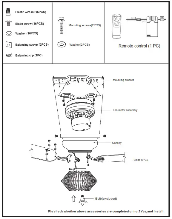 Parrot Uncle F6342110V 48 Inch Indoor Matte Black Flush Mount Farmhouse Rattan Ceiling Fan - Figure1