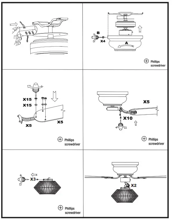 Parrot Uncle F6342110V 48 Inch Indoor Matte Black Flush Mount Farmhouse Rattan Ceiling Fan - Figure4