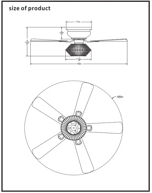 Parrot Uncle F6342110V 48 Inch Indoor Matte Black Flush Mount Farmhouse Rattan Ceiling Fan - Figure9