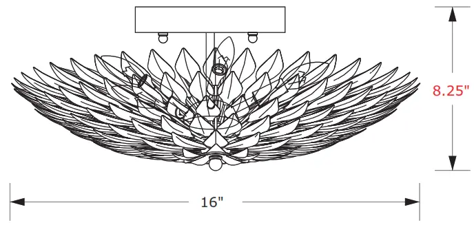 CRYSTORAMA 505 GA Broche Four Light Ceiling Mount - Dimension