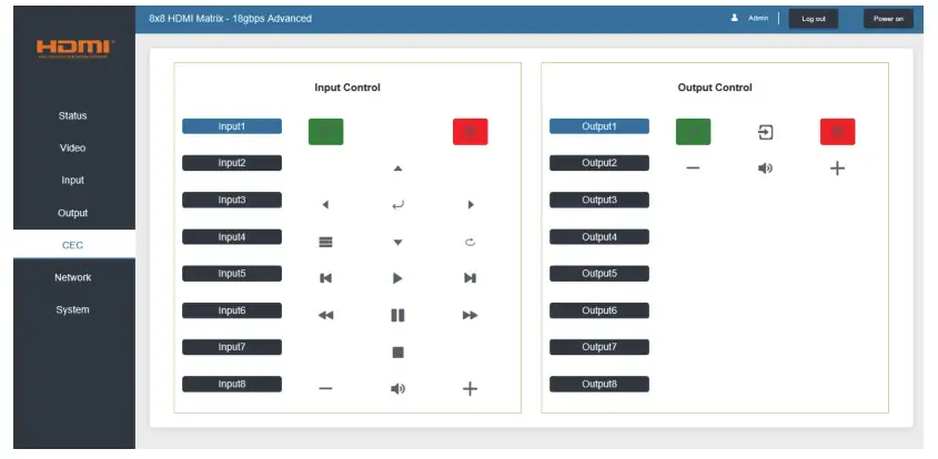 iMatrix H88A 18Gbps 8X8 HDMI Matrix - CEC Page