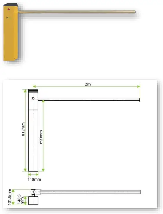 ZKTeco LB330 Parking Barrier - Appearance and Dimensions