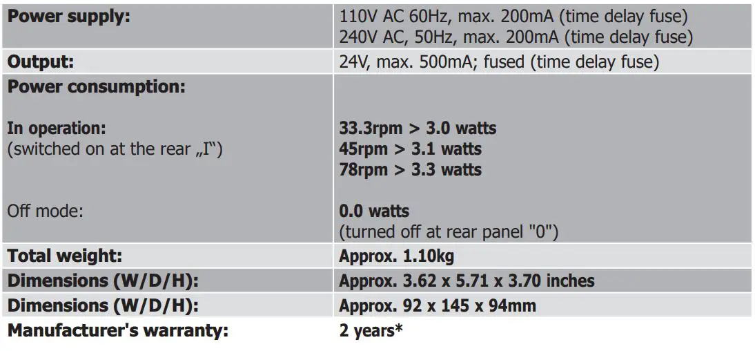 clearaudio 24V Electronic GmbH Professional Power - Technical data