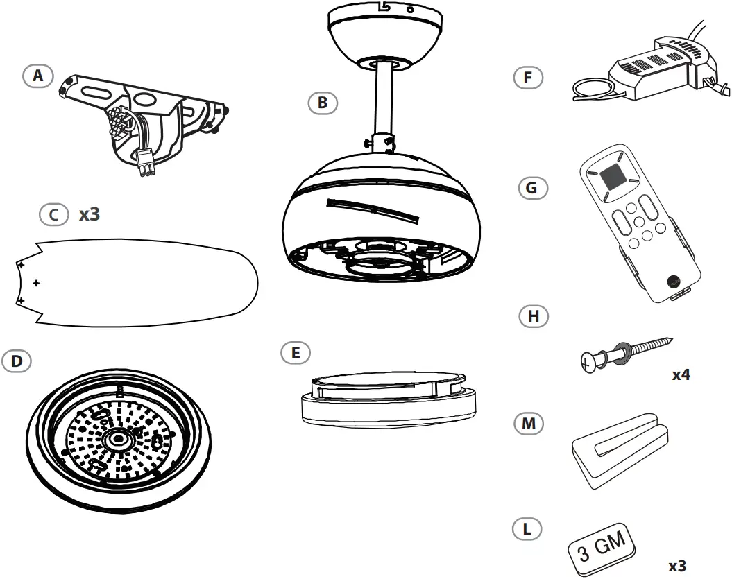 Inspire 36304897 Villar 106cm Ceiling Fan with Light - a2