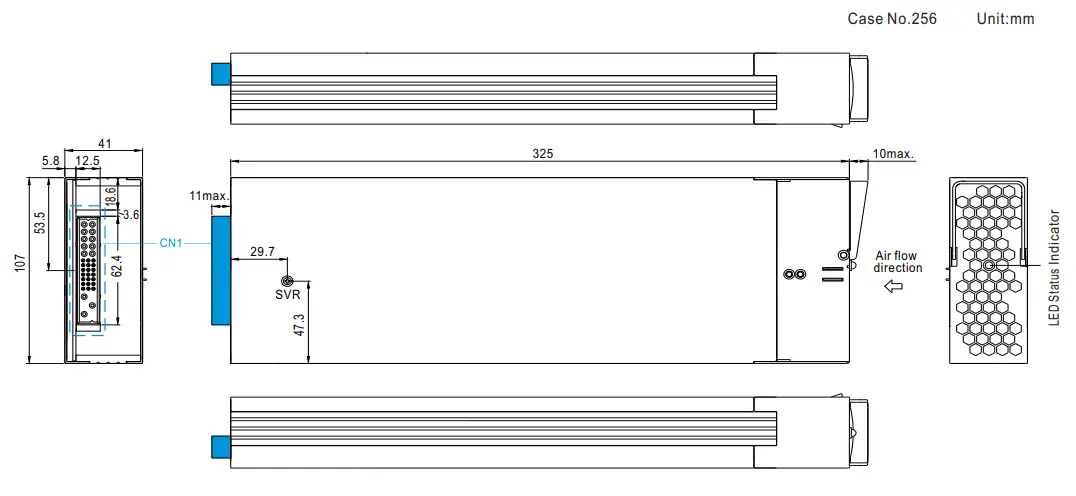 MEAN WELL DBR-3200 Rack Mountable Front End Battery Charger - MECHANICAL SPECIFICATION