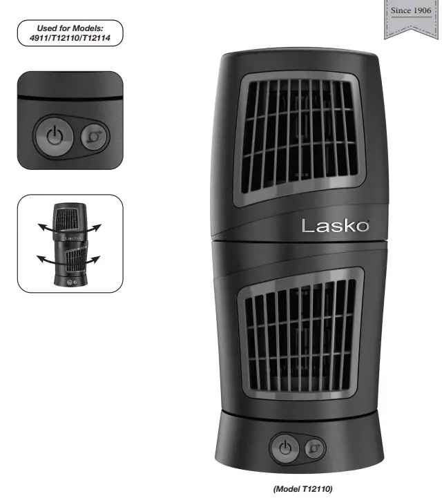 Lasko 4911 Twist Top Desktop Tower Fan - fig