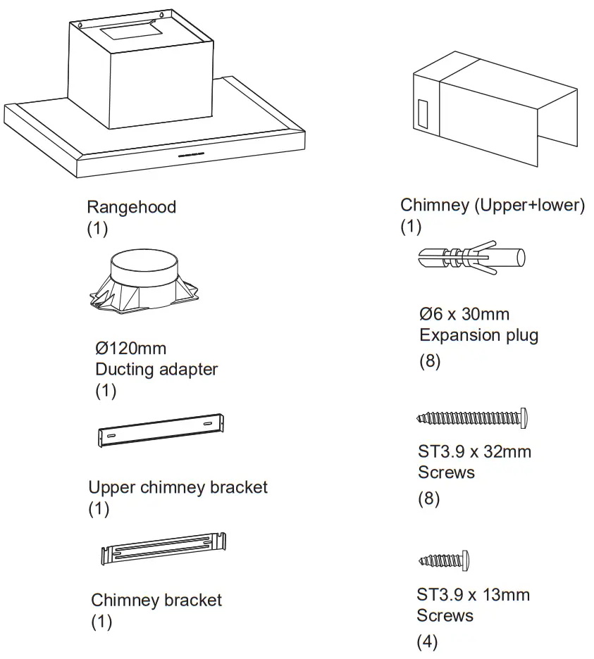 PHILCO PC700SNL Range Hood - Contents of packaging