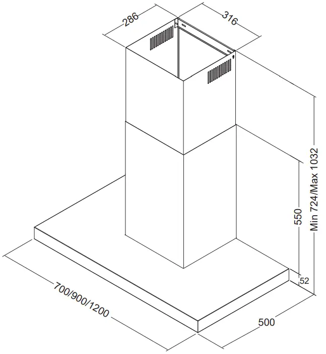 PHILCO PC700SNL Range Hood - Fixing dimensions