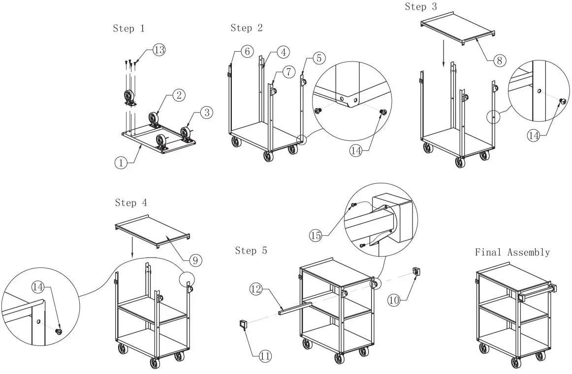 WebstaurantStore 600ct1931kd Three Shelf 18 Gauge 430 Stainless Steel Utility Cart - FIG 1