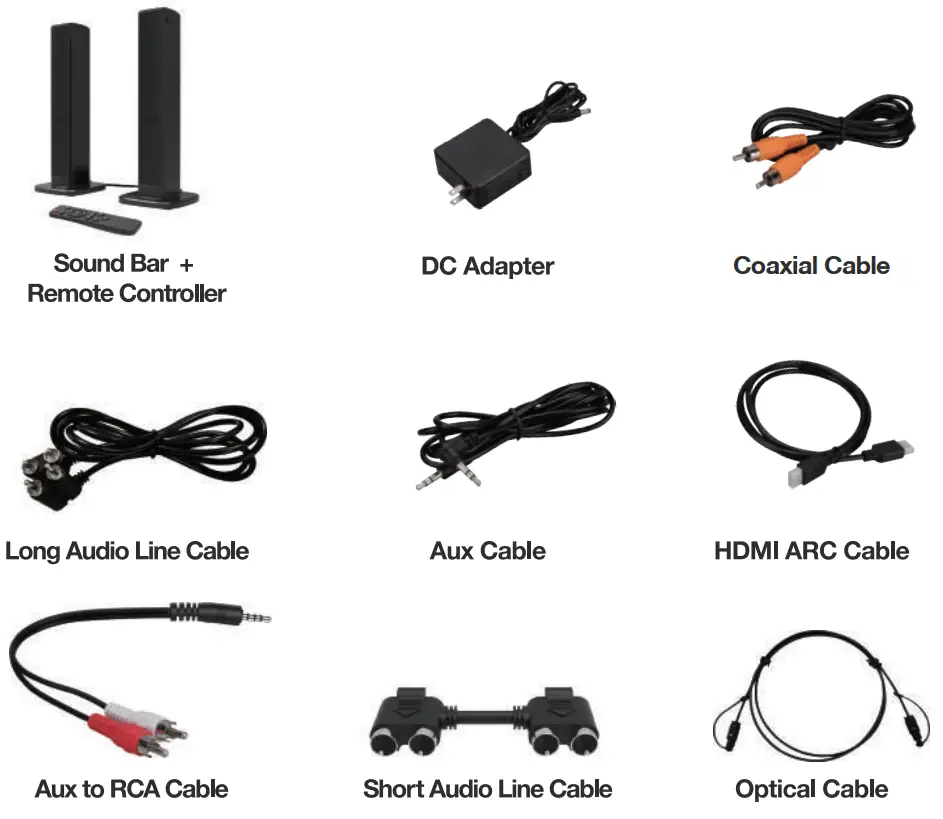GEOYEAO BT103 Bluetooth Sound Bars for TV with Dual Subwoofer - included
