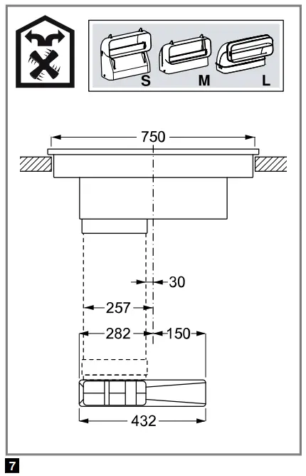 Installation dimensions for flat duct bends