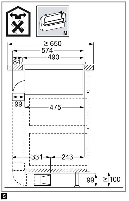 Installation dimensions for flat duct bends