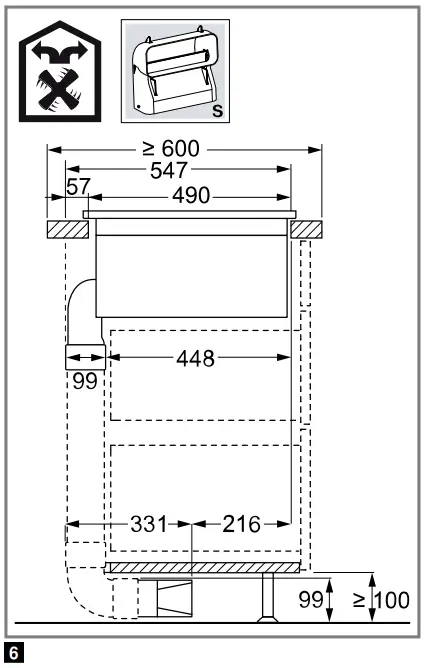 Installation dimensions for flat duct bends
