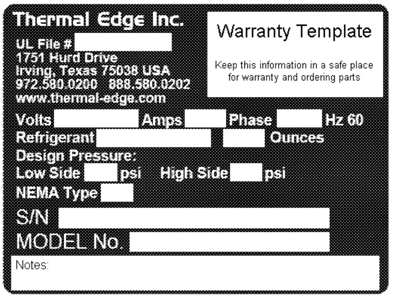 Thermal Edge Inc HC201 Series Air Conditioners - Unit Label