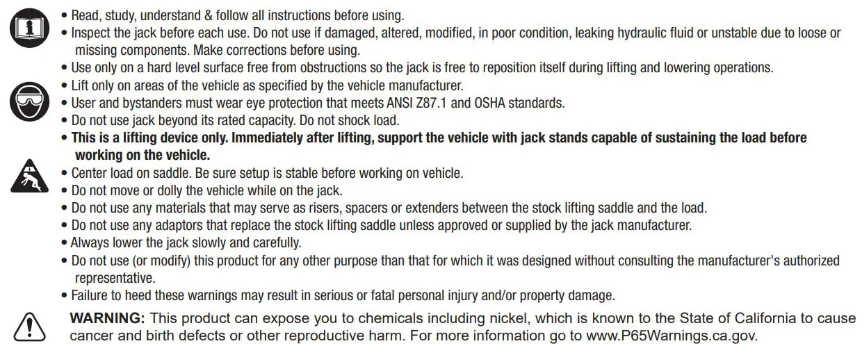 MATCO TOOLS MLPJ35T Low Profile Floor Jack Instruction Manual - METHODS TO AVOID HAZARDOUS SITUATIONS