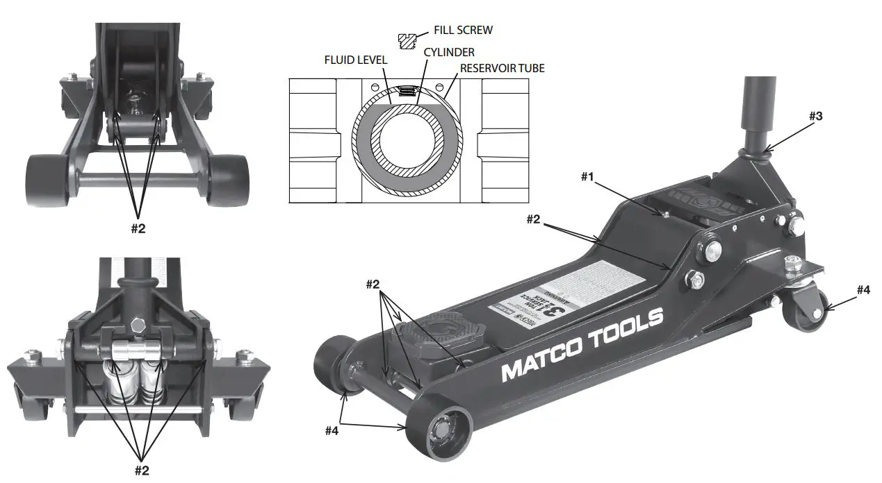 MATCO TOOLS MLPJ35T Low Profile Floor Jack Instruction Manual - Tighten all accessible hardware