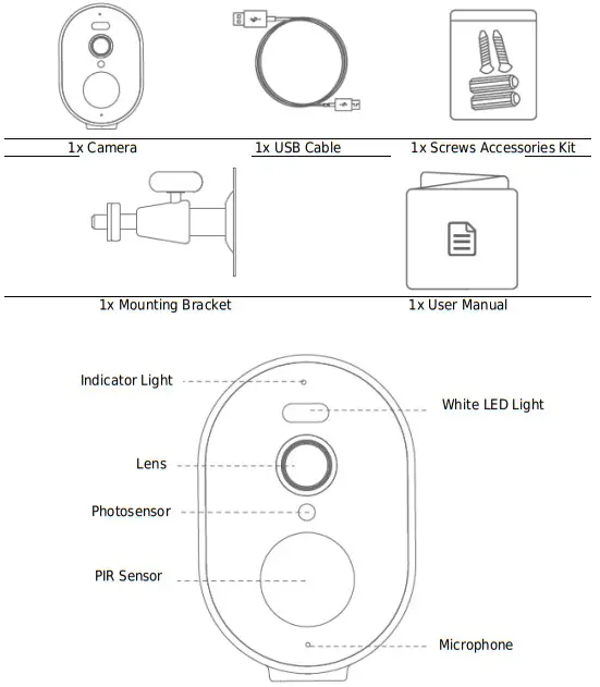 Blurams Wire Free Camera 2K A11C and Solar Panel - Packing List