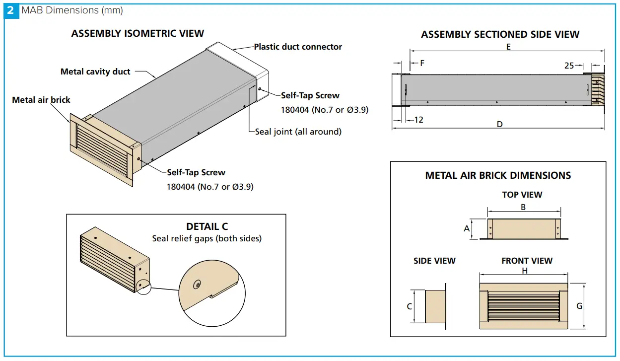 nuaire Metal Air Brick - SOMETRIC VIEW