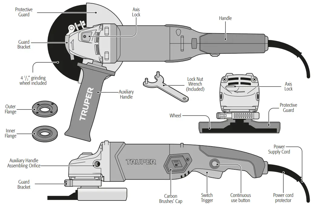 TRUPER ESMA-4512N Industrial Angle Grinder - Parts