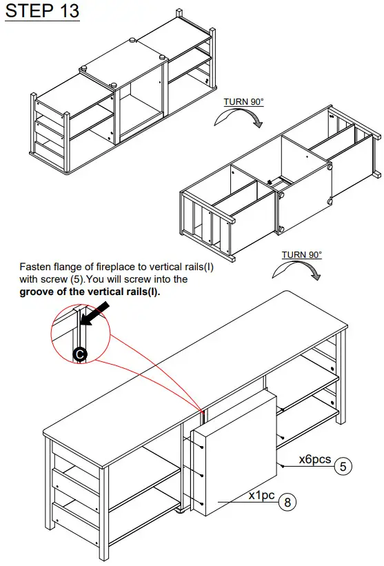 Furinno 21346 70 Inch TV Stand with Fireplace - fig 10