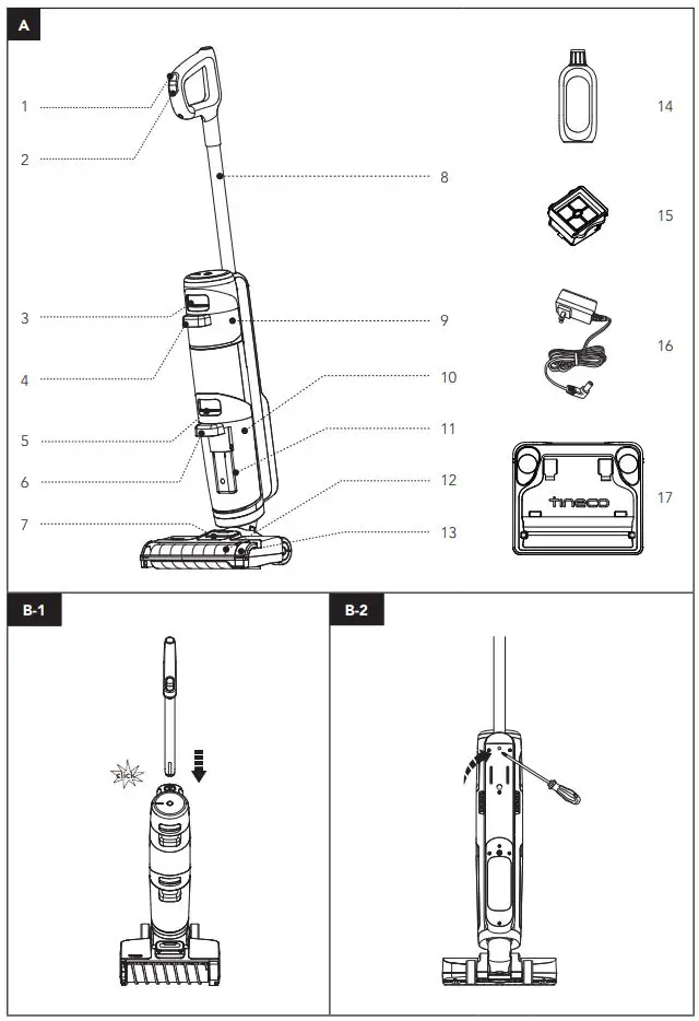 Tineco iFLOOR 3 BREEZE SERIES Compact Cordless Vacuum and Washer Instruction Manual - Fig A,B