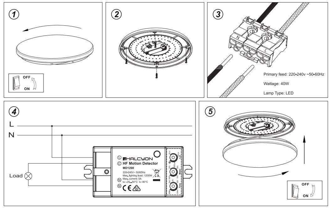 HALCYON LED356 40W Large Button IP54 Sensor