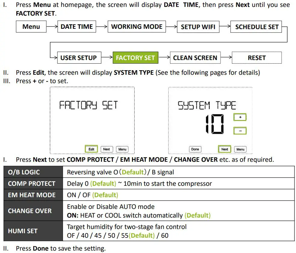 ecoer EST01 Wi-Fi Programmable Thermostat User Guide - FACTORY SET