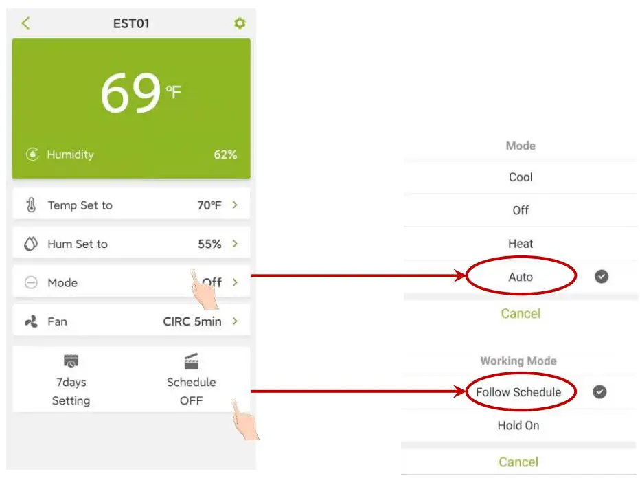 ecoer EST01 Wi-Fi Programmable Thermostat User Guide - Turn ON Schedule