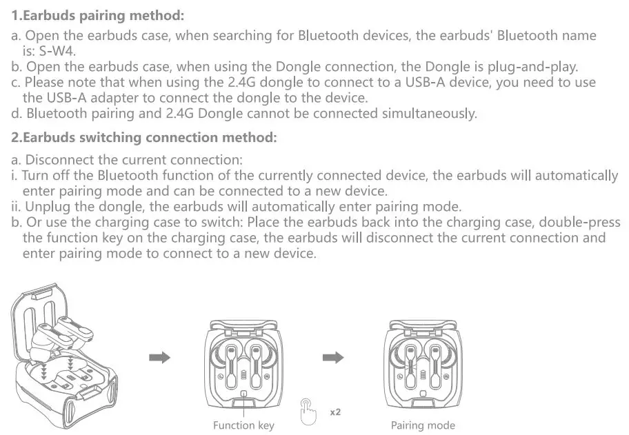 MIDDLE RABBIT SW-4 Wireless Gaming Earbuds User Guide - Earbuds Pairing and Switching Methods