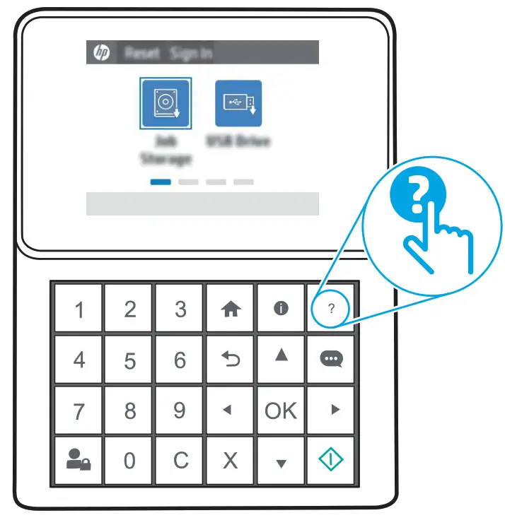 HP Color LaserJet Managed E45028 - Control panel help button