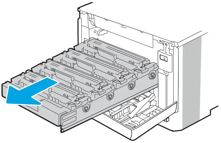 HP Color LaserJet Managed E45028 - Grasp the blue handle
