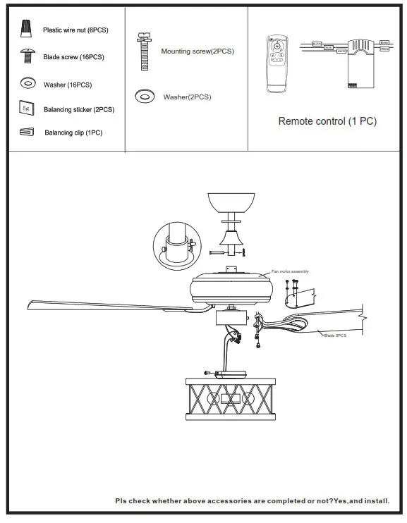 Parrot Uncle F6340110V Indoor Matte Black Ceiling Fan with Remote Control - Figure1