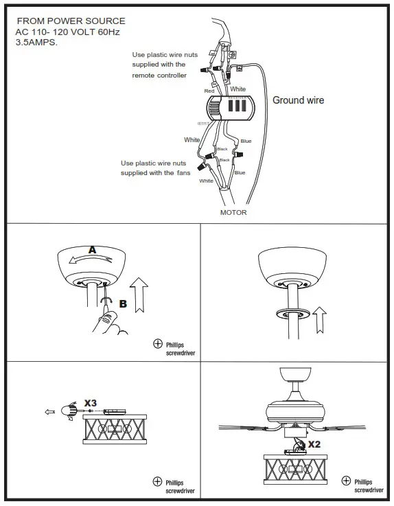 Parrot Uncle F6340110V Indoor Matte Black Ceiling Fan with Remote Control - Figure4