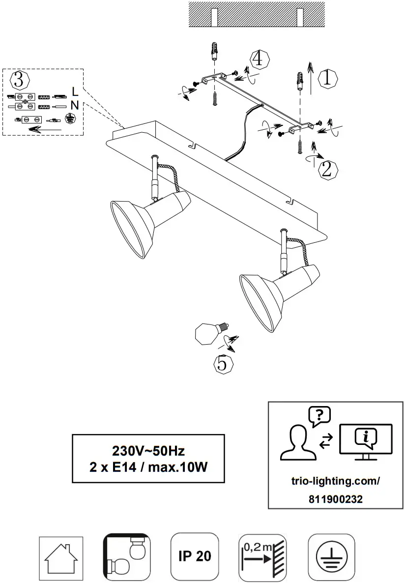 TRIO Leuchten 8119002XX Ceiling Spotlight Matt White My Wish Lamp